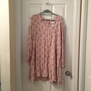 GAP Floral Long Sleeve Fit & Flare Dress - Pink